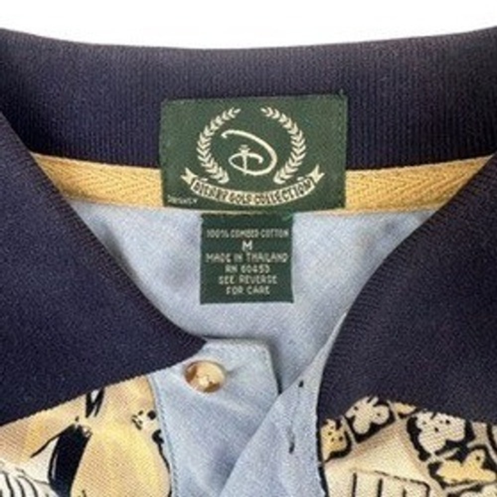 Disney Golf Collection Medium‎ Mens Shirt Mickey Mouse Floral Polo Navy Yellow M - Picture 5 of 13